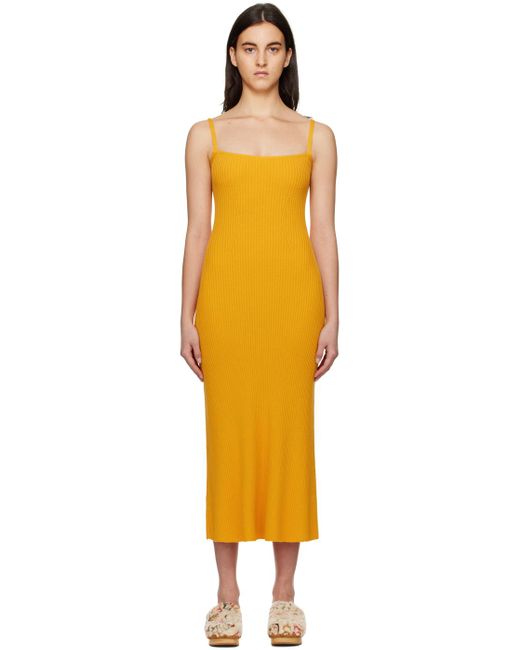 Chloé Orange Yellow Ribbed Long Dress