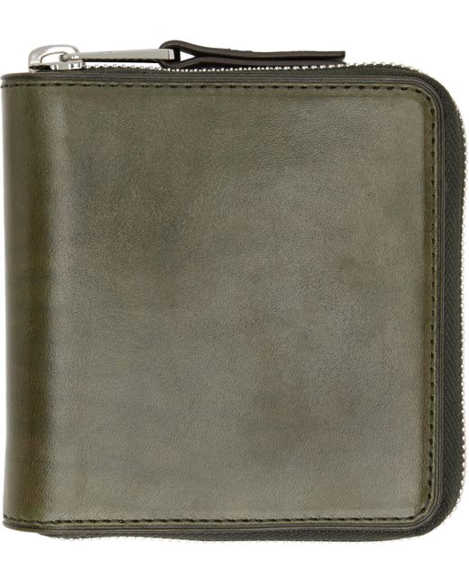 Lemaire Green Patina Zip Compact Bi Fold Wallet for men