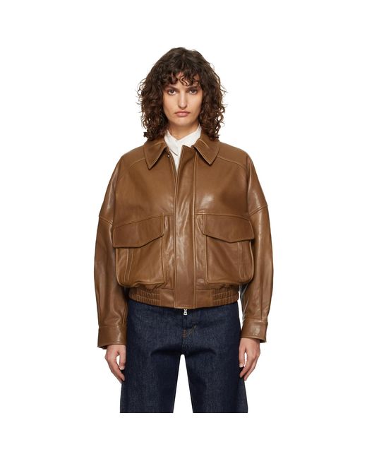 Nour Hammour Blue Runa Soft Leather Bomber Jacket