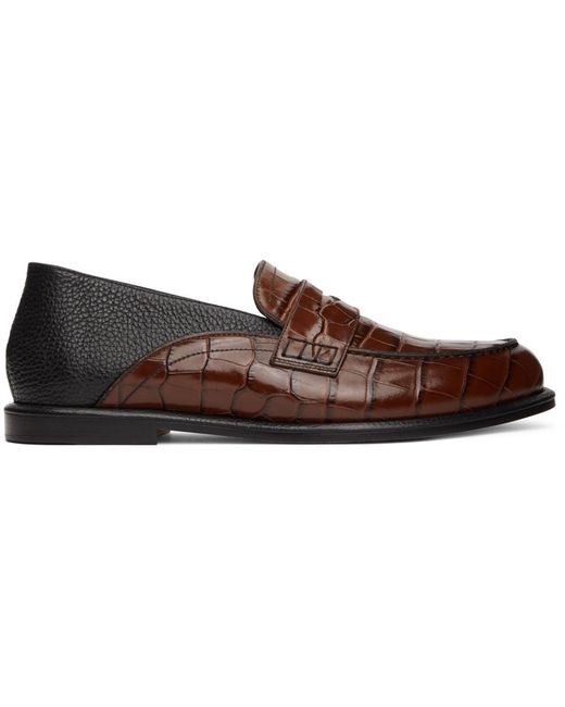 Loewe Brown Croc-embossed Slip-on Loafers for men