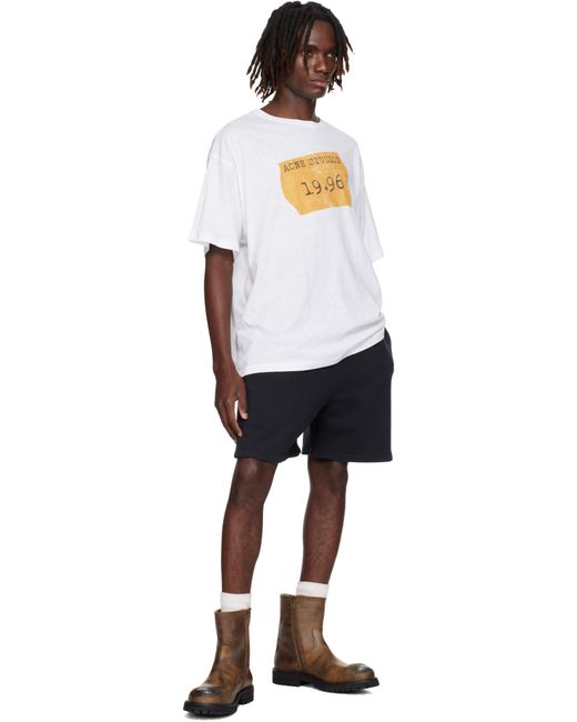 メンズ Acne ホワイト ロゴ Tシャツ White