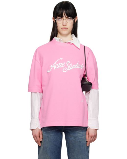 Acne ピンク リラックスフィット ロゴ Tシャツ Pink