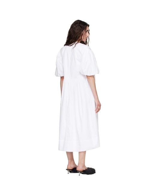 Simone Rocha White Puff Sleeve Gathered Bow Smock Midi Dress