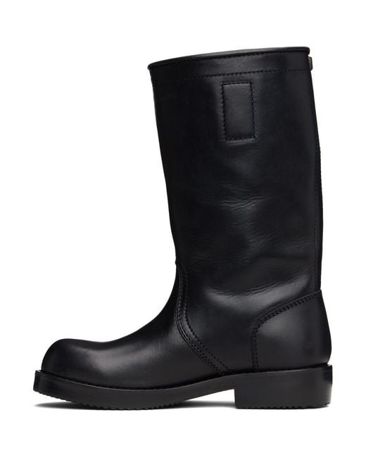 Dries Van Noten Black Leather Biker Boots for men