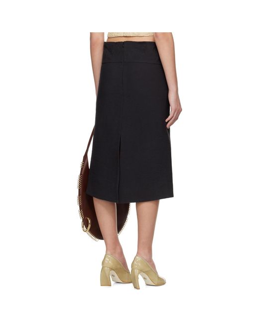 Tory Burch Black Molded Waistband Cotton Midi Skirt