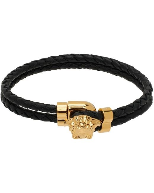 Versace Black Medusa Leather Bracelet for men