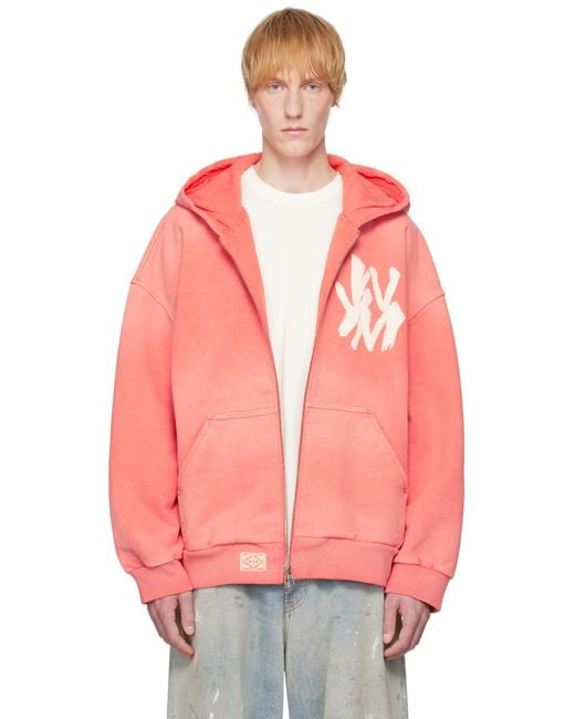 メンズ Wooyoungmi ピンク Painted Logo Dyed ジップアップフーディ Pink