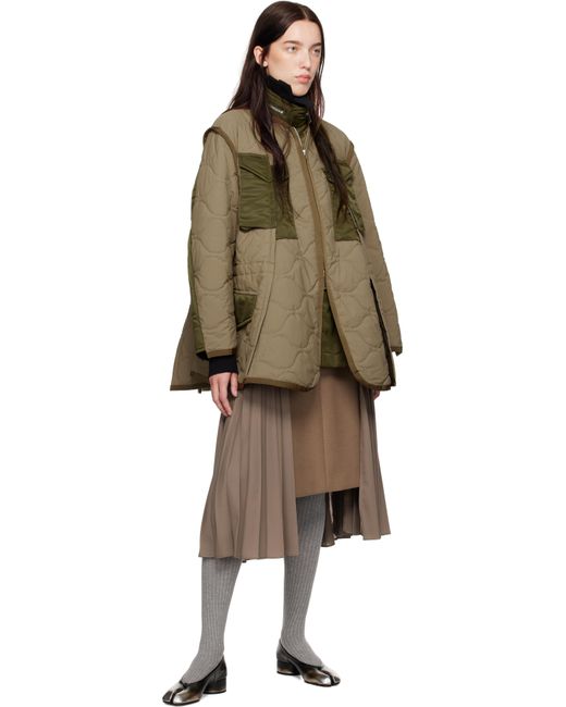 Sacai Green Khaki Rip Stop Quilted Coat