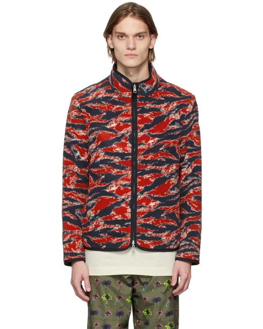 Moncler Fleece Reversible Tiger Stripe Jacket in Red for Men - Lyst