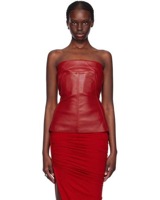 Rick Owens Red Bustier Leather Tank Top