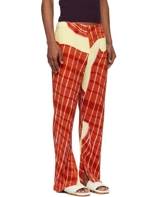 Homme Plissé Issey Miyake Red Windswept Plaid Trousers for men