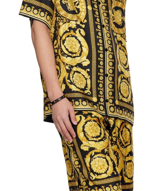 メンズ Versace ブラック メドゥーサ レザーブレスレット Black