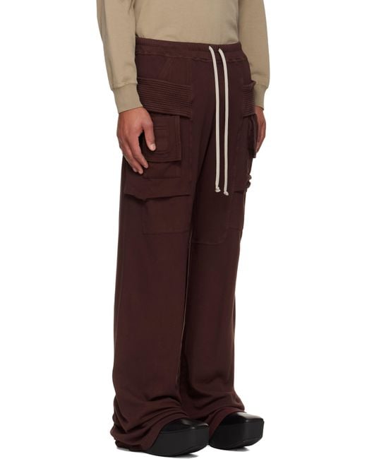 Rick Owens Red Burgundy Concordians Wide Creatch Cargo Pants for men