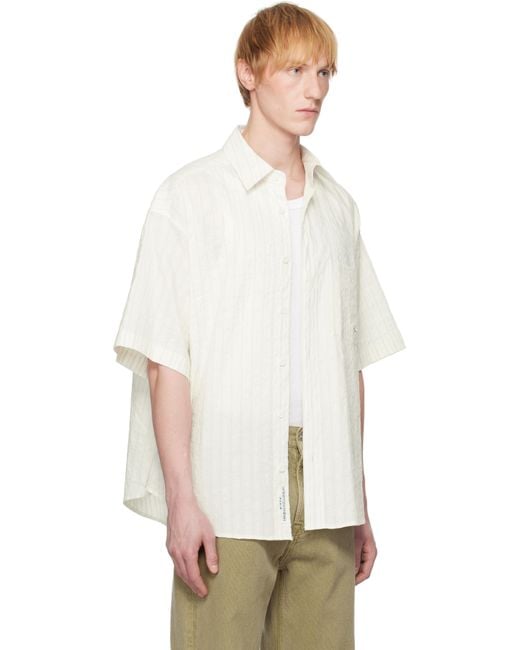 メンズ Wooyoungmi オフホワイト ストライプ 半袖シャツ White