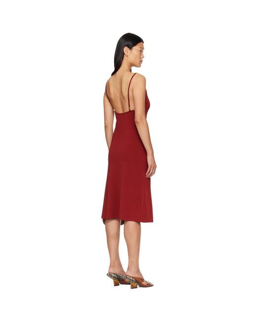 Ferragamo Red Knitted Slip Midi Dress