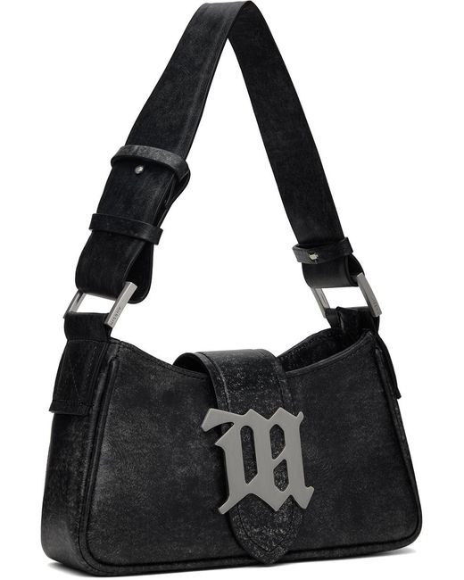 M I S B H V Black Gray Small Cracked Leather Shoulder Bag