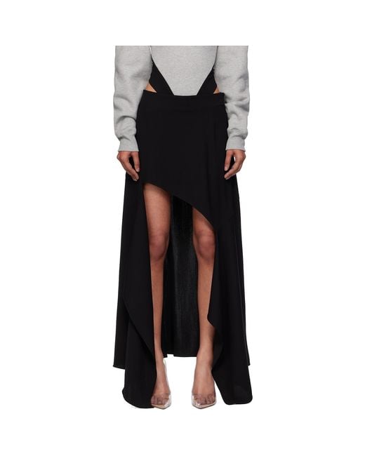 Mugler Black Asymmetrical Cascading Maxi Skirt