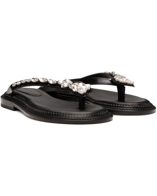 Simone Rocha Black Embellished Flower Flip-Flops