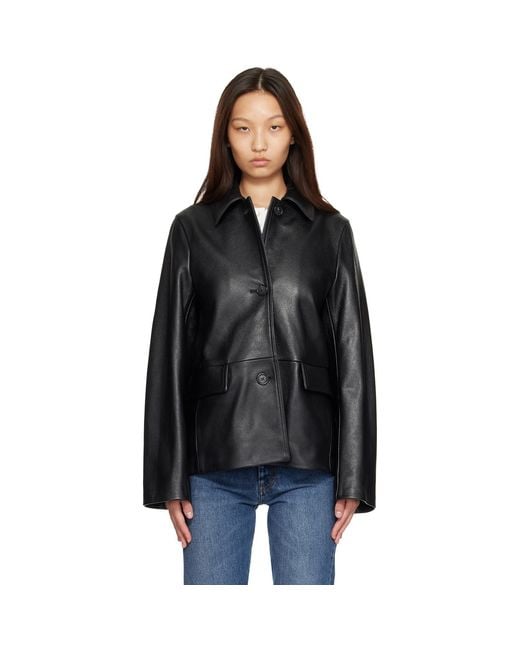 Totême Black Grained Leather Jacket