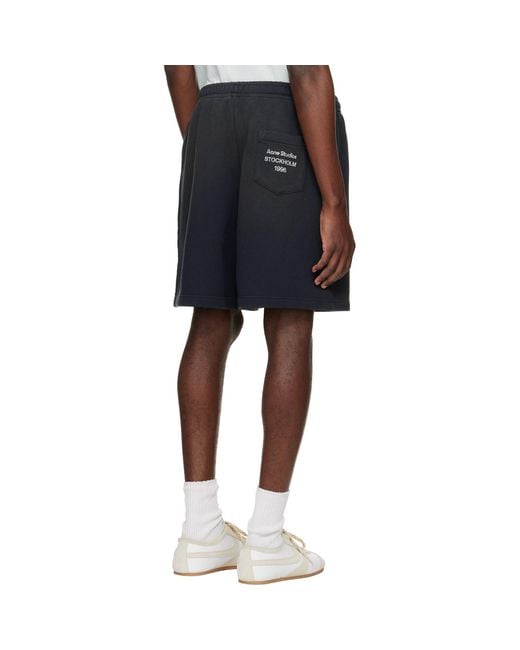 Acne Blue Printed-Logo Shorts for men
