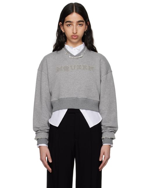 Pull Molletonné Écourté Gris À Logo Alexander McQueen en coloris Black