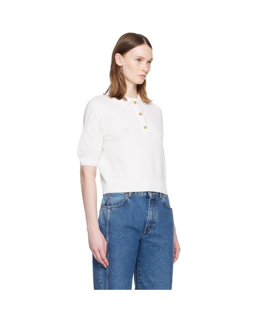 Balmain White 3-Button Quilted Polo