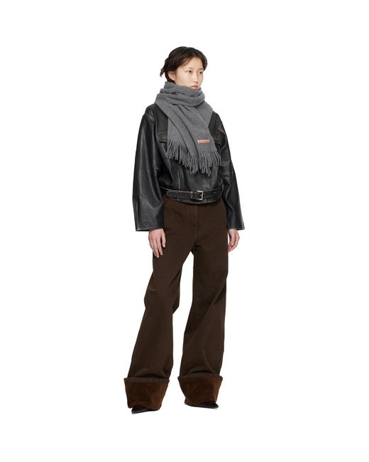 Acne Gray Fringe Wool Narrow Scarf