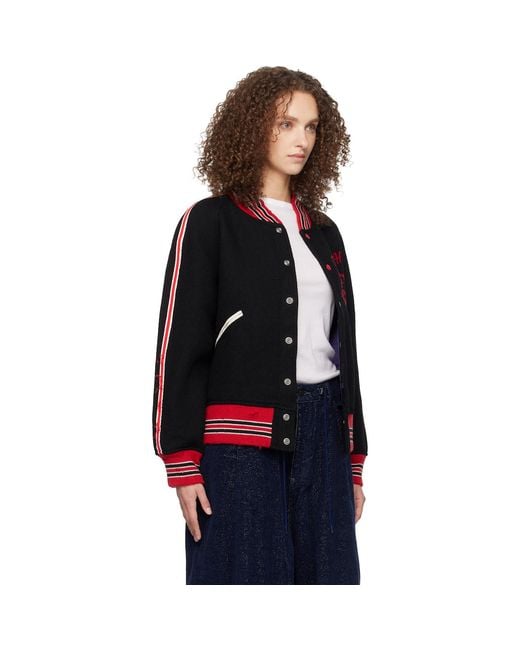 Needles Black Deconstructed Letter Bomber Jacket