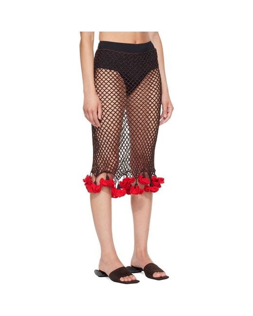 Alaïa Red Floral Crochet Midi Skirt