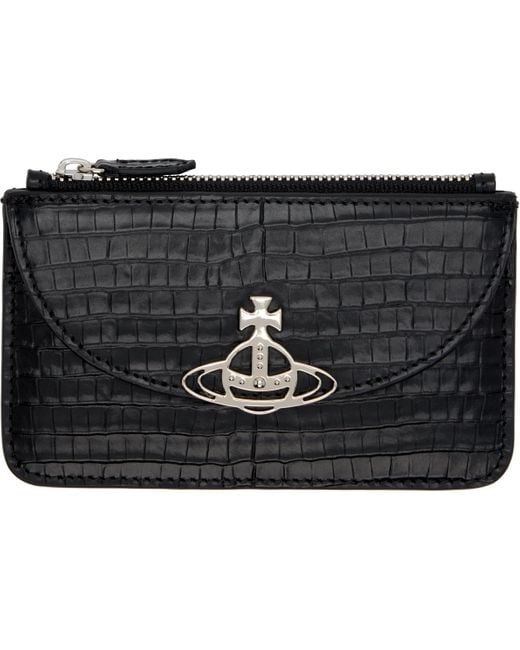 Vivienne Westwood Black Half Moon Croc-Embossed Card Holder for men