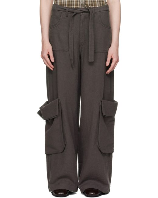 OPEN YY Black Linen Cargo Pants