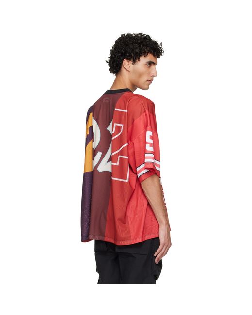 Amiri Red Spliced Oversized Mesh T-Shirt for men