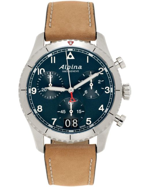 メンズ Alpina ブラウン Startimer Pilot クオーツ クロノグラフ腕時計 Blue