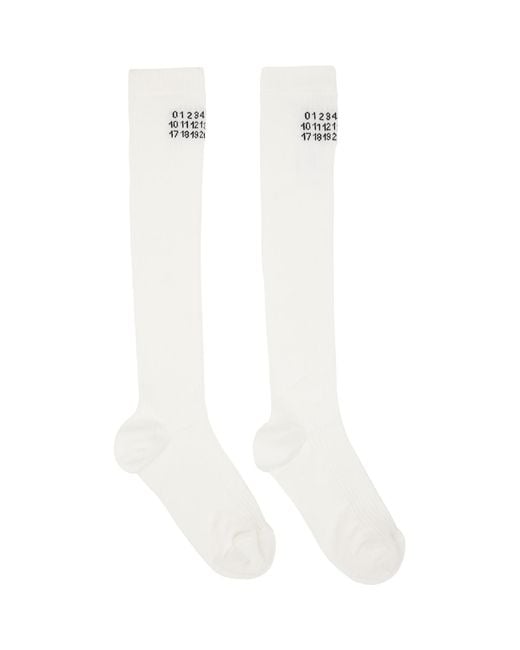 MM6 by Maison Margiela White Off- Rib Knee-High Socks
