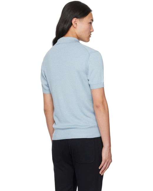 メンズ Tom Ford ブルー スプレッドカラー ニットポロシャツ Black