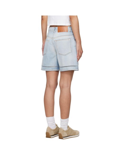 MSGM Blue Perforated Light Washed Denim Shorts