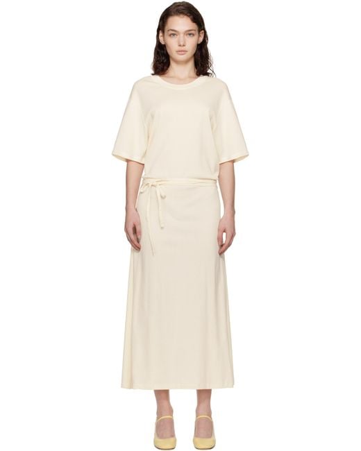 Robe T-Shirt Midi Blanc Cassé À Ceinture Et À Col En Tricot Côtelé Lemaire en coloris Black