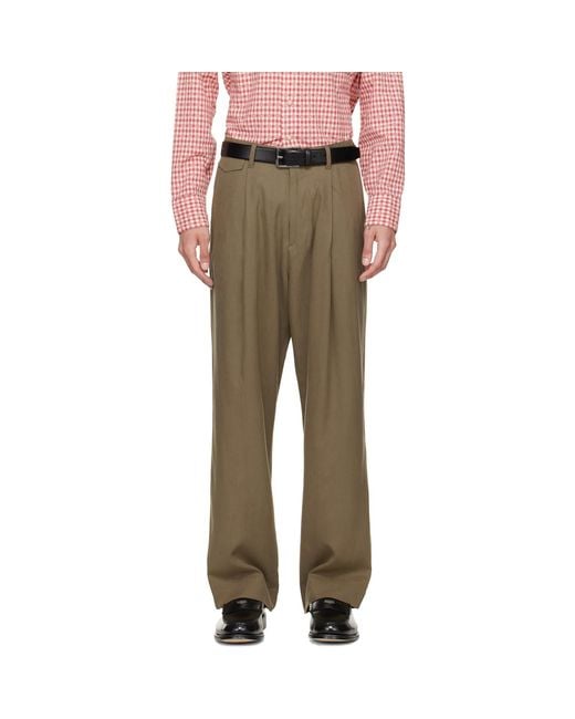 Paul Smith Green Khaki Relaxed-Fit Pleated Lyocell Trousers for men