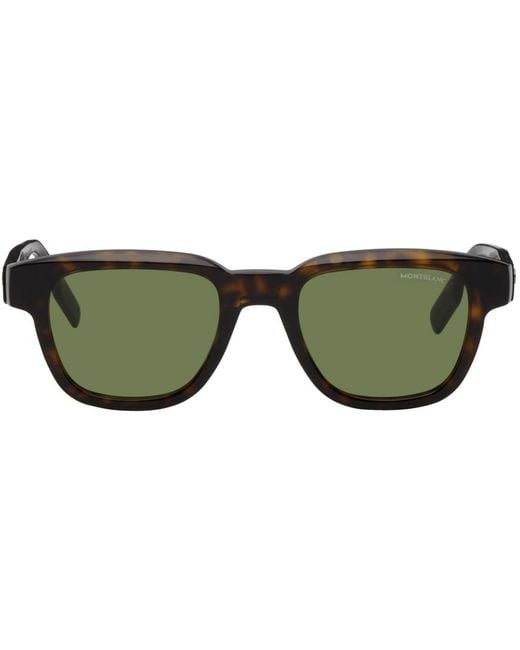 Montblanc Green Tortoiseshell Sqaure Sunglasses for men