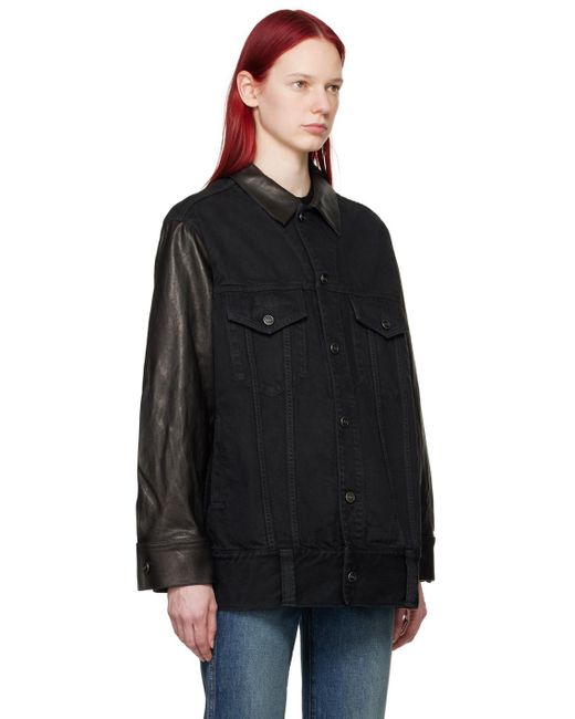 Khaite Black 'The Grizzo' Denim & Leather Jacket