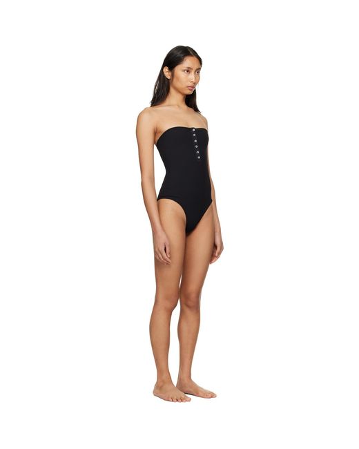 Totême Black Ribbed Strapless Swimsuit