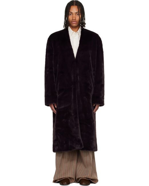 Casablanca Black Burgundy Shawl Faux-Fur Coat for men
