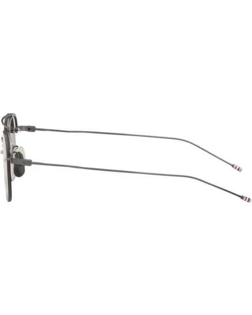 Thom Browne Gray Titanium Semi Rimless Pilot Sunglasses for men
