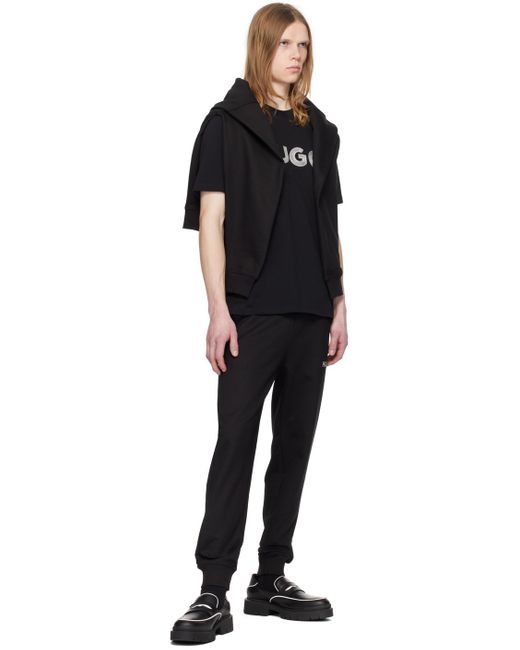 T-shirt noir à logo brodé HUGO pour homme en coloris Black