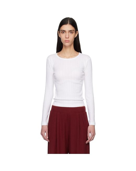 Leset White Pointelle Slim Fit Long Sleeve T-Shirt