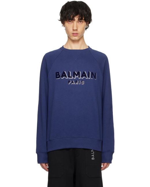 Balmain Blue Metallic Flocked Sweatshirt for men