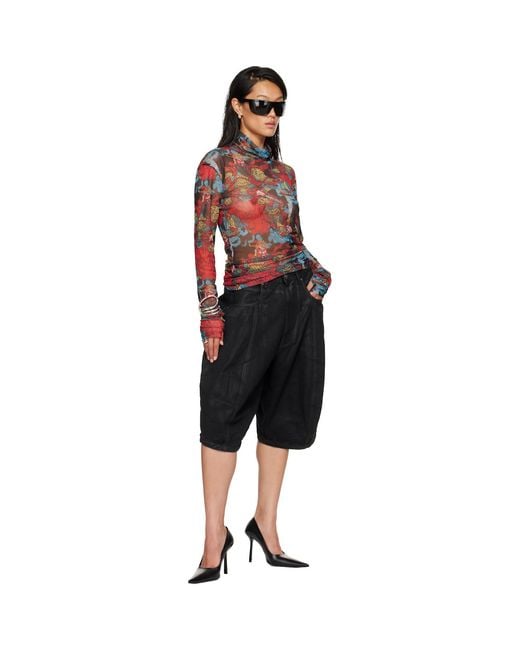 Lu'u Dan Red Masked Mesh Turtleneck