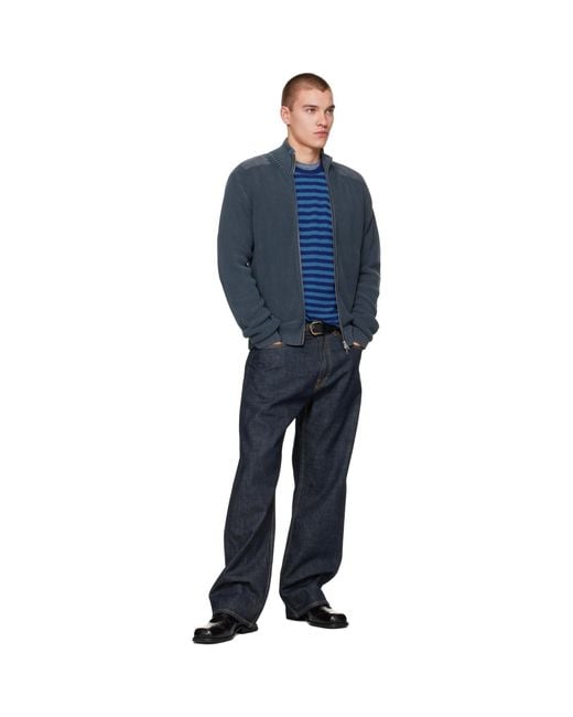 Stockholm Surfboard Club Blue Dyed Knitted Jacket for men