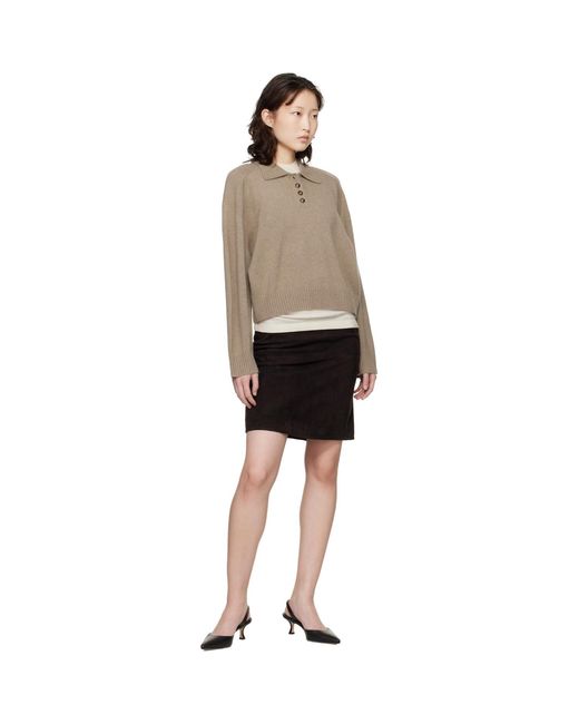 Loulou de Saison Brown Taupe Homere Lds Cashmere Polo Sweater