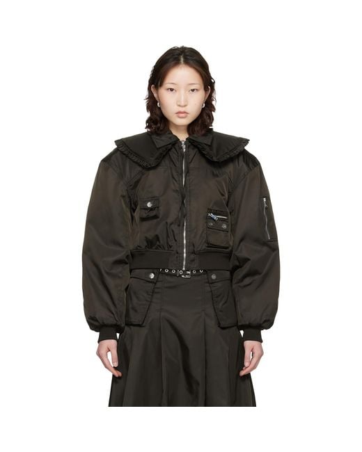 Ganni Black Duchesse Nylon Bomber Jacket